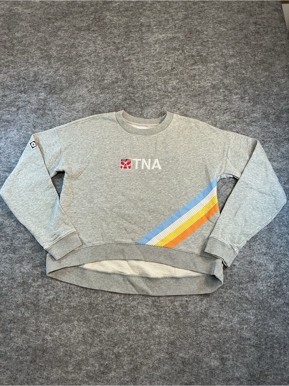 TNA Gray Crewneck Sweatshirt with Rainbow Stripe Size XS